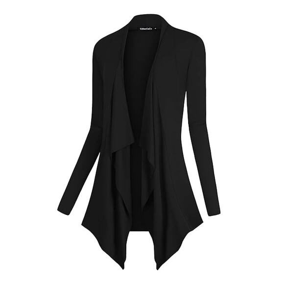 Urban CoCo Black Drape Front Open Cardigan Sweater Size Medium - Picture 3 of 13